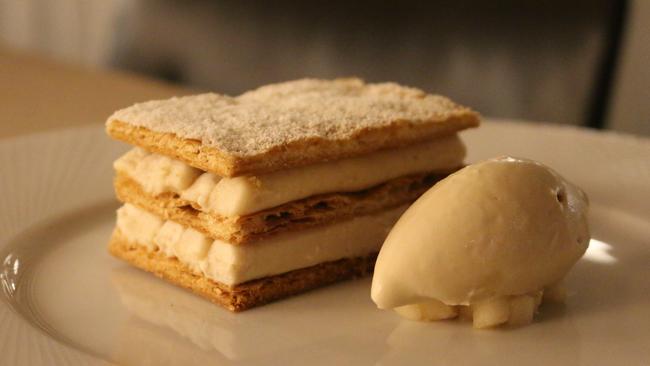 Pear and acorn mille feuille.