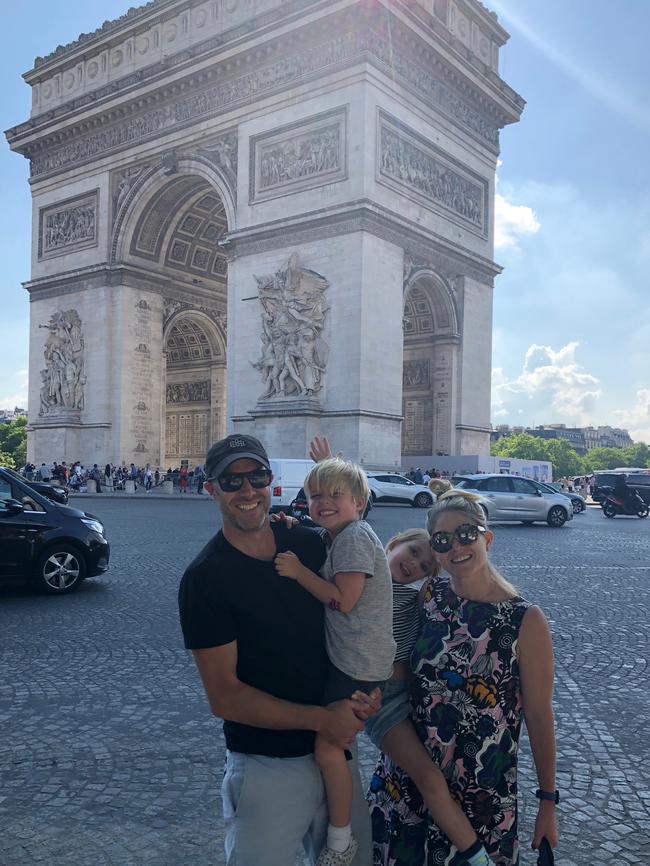 Kelly and Andy Lear took their kids Kip, 5, and Harriet, 7, to Europe for four weeks during the school term. Picture: Supplied