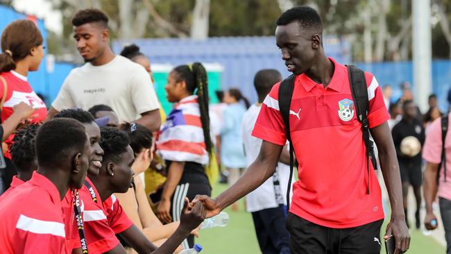 African Nations Cup at Angle Park: South Sudan’s Gideon Arok a former Adelaide United NPL defender has signed for Melbourne City. (AAP Image/Russell Millard)