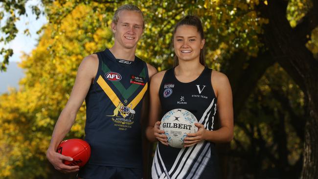 Under-18 All-Australian Jaidyn Stephenson and sister, national under-17 netballer, Tegan. Picture: Stuart Milligan