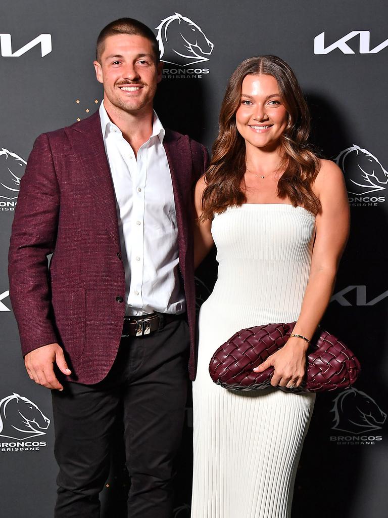 Cory and Keeley Paix at the Broncos’ 2025 season launch at The Star Brisbane. Picture: John Gass