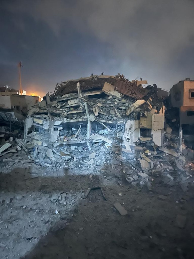 The bombed-out building in Gaza City next door to the man’s in-laws house.