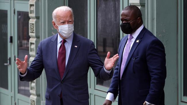 Democratic presidential nominee Joe Biden leaves after speaking at a campaign event in Wilmington on Monday (AEST). Picture: AFP