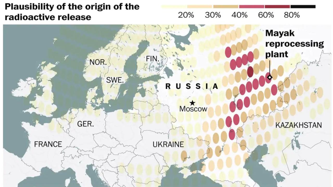 A radioactive cloud which blanketed parts of Europe in 2017 has been traced back to a nuclear power plant in Russia. Picture: Institute for Radiological Protection and Nuclear Safety