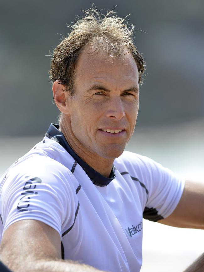 Surf ski paddler Tim Jacobs training at Freshwater Beach.  Photograph by Troy Snook