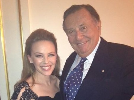 Kylie Minogue with the “naughty” Barry Humphries. Picture: Supplied