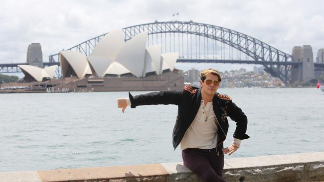 Ready to offend: Milo Yiannopoulos fives the thumbs down for the Sydney Opera House — a ‘carbuncle masquerading as an architectural masterpiece'. Picture: Nathan Richter