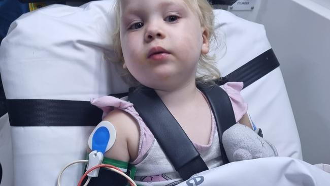 Little Violette was rushed to the emergency room in early January after chocking on her dinner where the family spent over two hours at the Ipswich Emergency Department. Pictures: Contributed