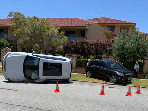 Jesse Hogan's overturned car after an accident in Perth in November, 2019.