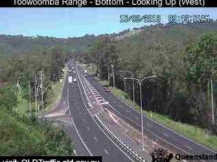 Toowoomba Range traffic has now cleared after a collision between a motorbike and car caused gridlock this morning. Picture: Contributed