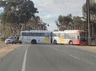 A bus stuck on Coventry Rd, Munno Para . Picture: Dashcams Adelaide