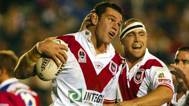 (L-R) Jason Ryles is planning a Dragons reunion with former teammate Shane Millard (R). Picture: Action Photographics