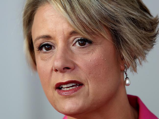 Senator Kristina Keneally at a doorstop at Parliament House in Canberra.