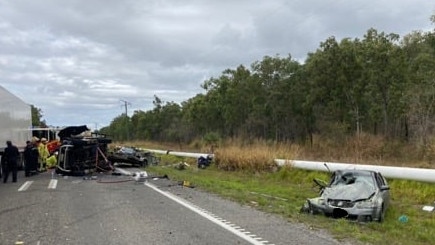 The crash scene on the Bruce Highway at Clement.