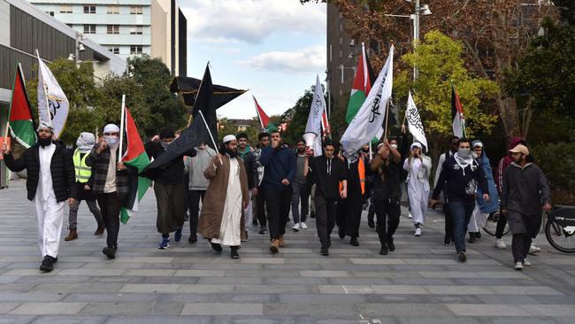 Members of the Muslim Students Association on Friday. Their association says its previous defiance or demands to vacate its protest zone had ‘worked in our favour across many fronts’. Picture: Noah Yim