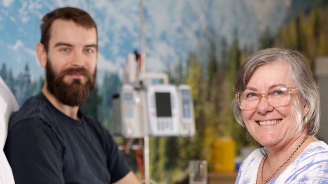 L to R, Aidan Hirst and Jennifer Mace, are patients, and amongst the first to receive a new therapy for coeliac disease, at Wesley Research Institute in Brisbane, Auchenflower, - on Wednesday 19th March 2025 - Photo Steve Pohlner