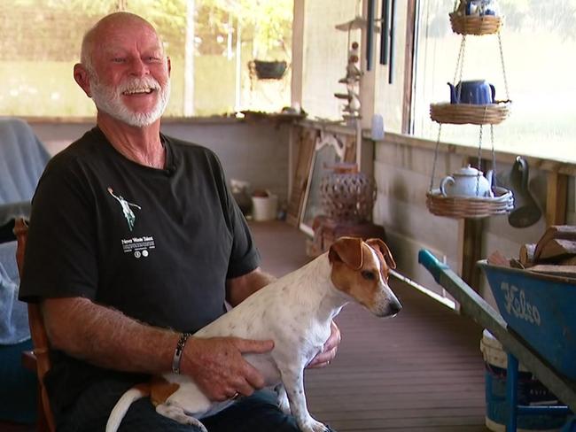 Stephen Innes and his three-legged dog Luna were in the water for seven hours after their boat capsized off Boatswain Point on Limestone Coast, SA. Picture: 7 NEWS