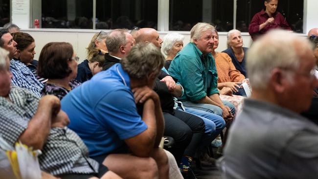 More than 100 people turned up to Kilkivan Town Hall in response to Powerlink's selected corridor of a transmission line from Borumba Dam to Woolooga Substation in late April. Wednesday, May 3, 2023. Picture: Christine Schindler