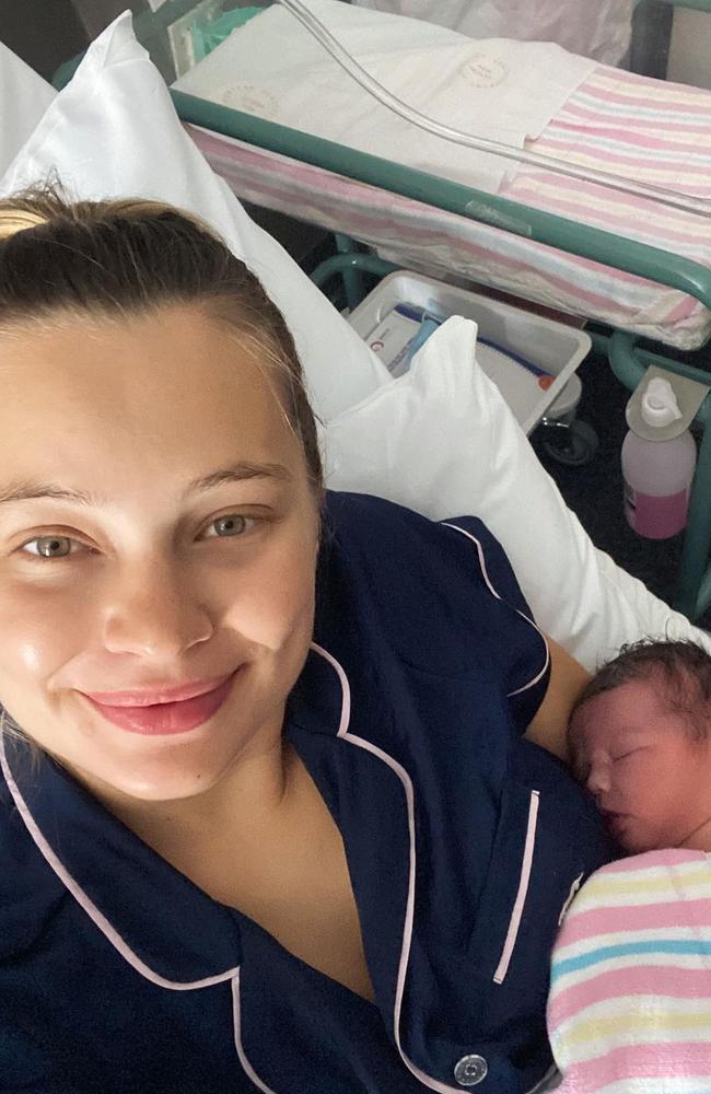 Tahlia Giumelli welcomed the birth of their daughter Elodie in November.