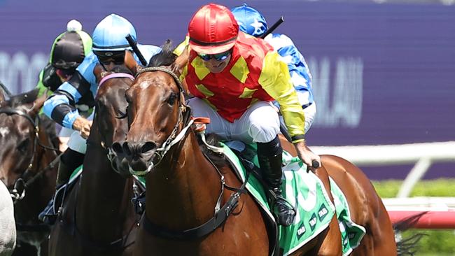 Reece Jones gets Speck home in the TAB Highway Handicap at Royal Randwick on Saturday. Picture: Jeremy Ng / Getty Images