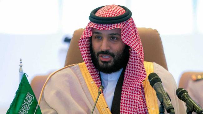 Saudi Crown Prince Mohammed bin Salman addresses a meeting of the Islamic Military Counter-terrorism Alliance in Riyadh, Saudi Arabia. Picture: Untitled