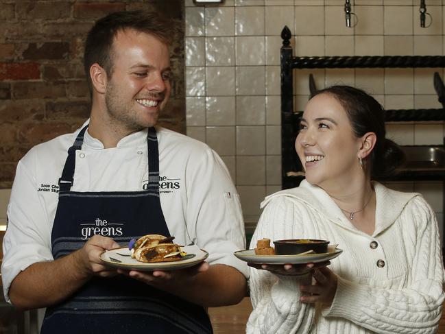 The Green's North Sydney Head Chef Jordan Sturdy with his Biscoff Dessert Taco and Sienna Chacon from The Verandah, Beecroft with the Cinnamon Creme Brulee. Picture: John Appleyard