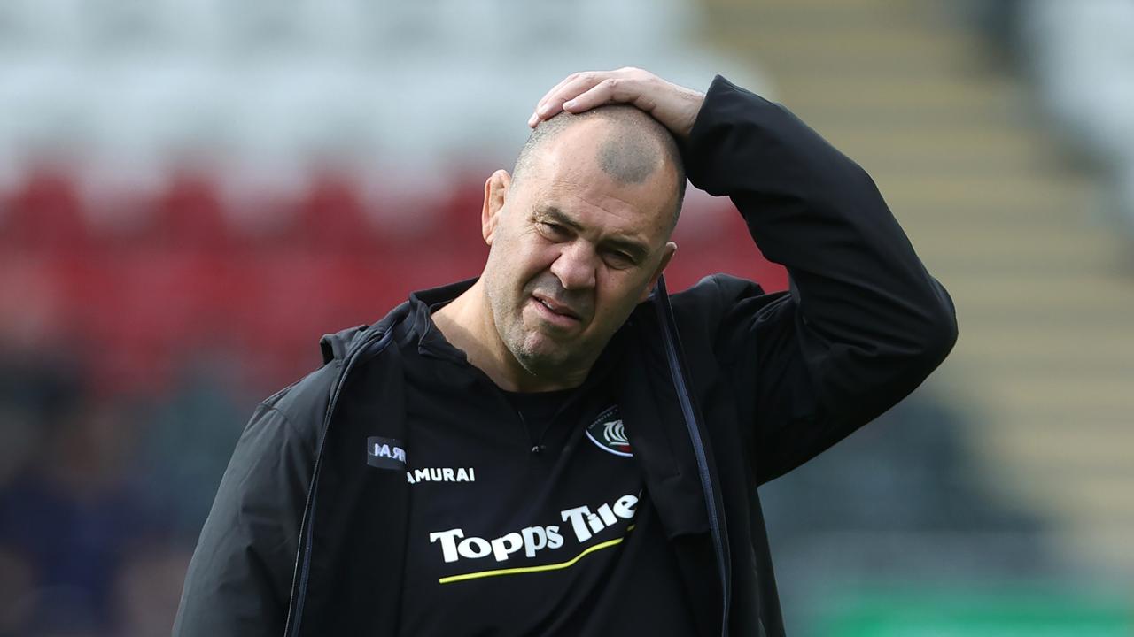 LEICESTER, ENGLAND - SEPTEMBER 29: Michael Cheika, the Leicester Tigers head coach looks on during the Gallagher Premiership Rugby match between Leicester Tigers and Bath Rugby at Mattioli Woods Welford Road Stadium on September 29, 2024 in Leicester, England. (Photo by David Rogers/Getty Images)