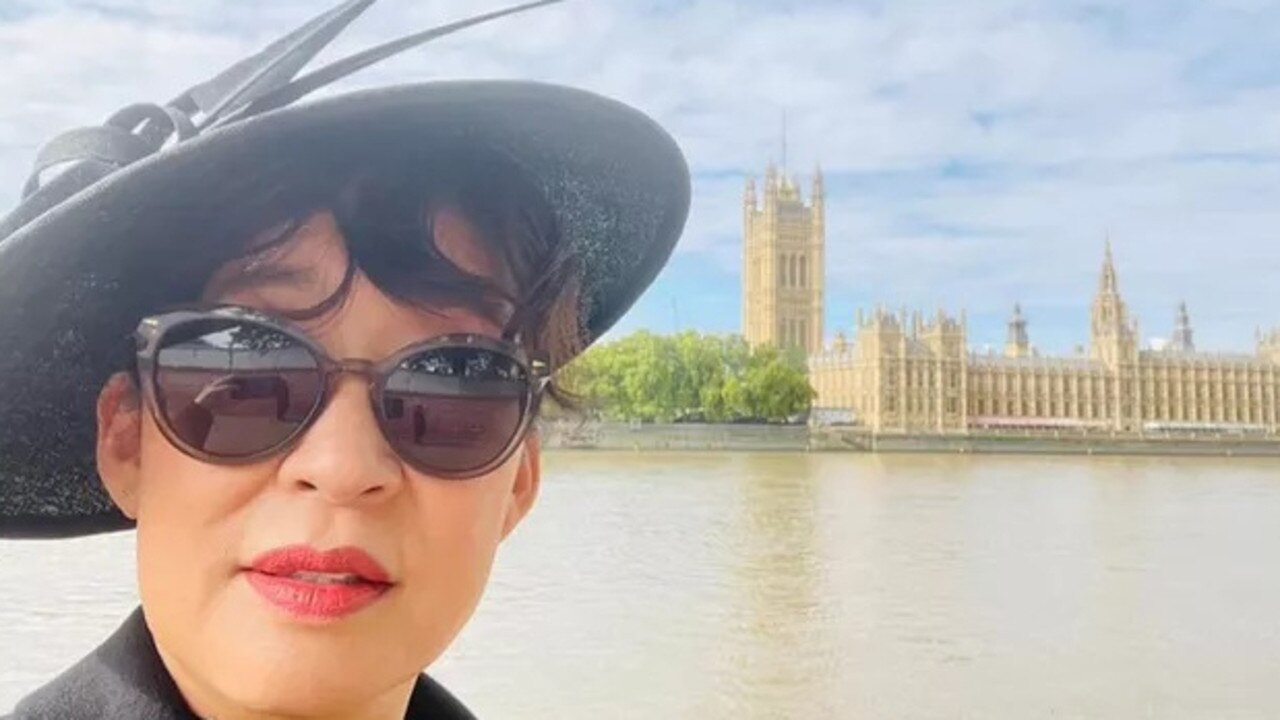 Sandra Oh ahead of the funeral taking a selfie in front of the Palace of Westminster. Picture: iamsandraohinsta/Instagram