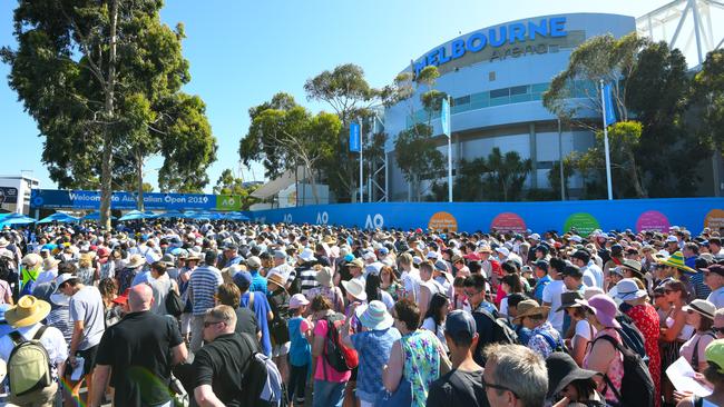 Fans arriving during day one of the 2019 Australian Open.