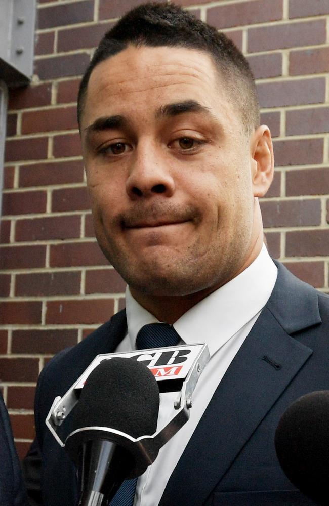 Jarryd Hayne leaveS Burwood Court after the hearing. Picture: Tracey Nearmy