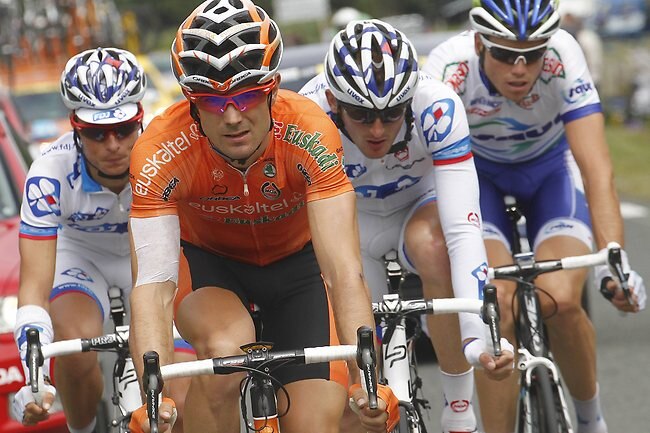 <p>The breakaway, from left, Belgium's Gianni Meersman, Spain's Pablo Urtasun Perez, France's Mickael Delage and France's Yannick Talabardon. The quartet made their move early. Picture: AFP</p>