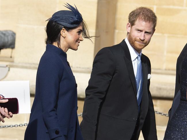 Prince Harry and Meghan Markle at Princess Eugenie’s wedding to Jack Brooksbank in 2018. Picture: EPA