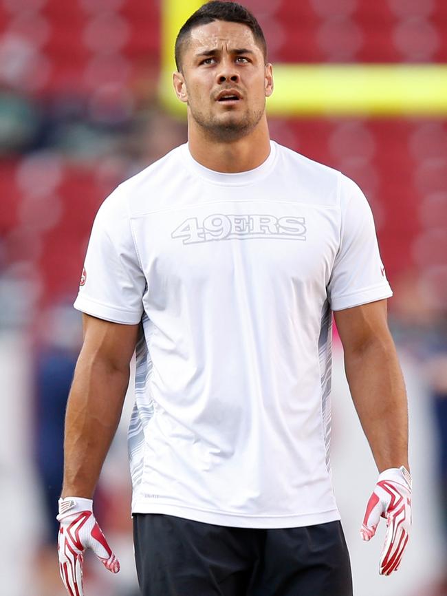 Hayne warming up ahead of the 49ers game against the Seattle Seahawks in 2015. Picture: Getty