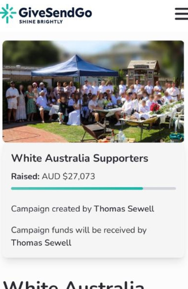 Fundraiser organised to raise money for neo-Nazi “White Australia” project by Thomas Sewell.