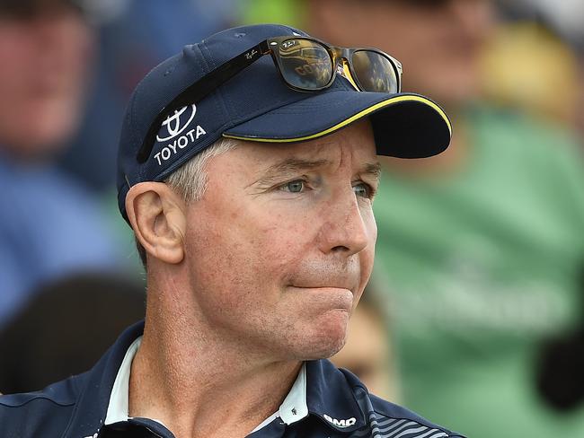 MACKAY, AUSTRALIA - MARCH 02: Cowboys coach Paul Green looks on before the start of the NRL Trial match between the Melbourne Storm and the North Queensland Cowboys on March 02, 2019 in Mackay, Australia. (Photo by Ian Hitchcock/Getty Images)