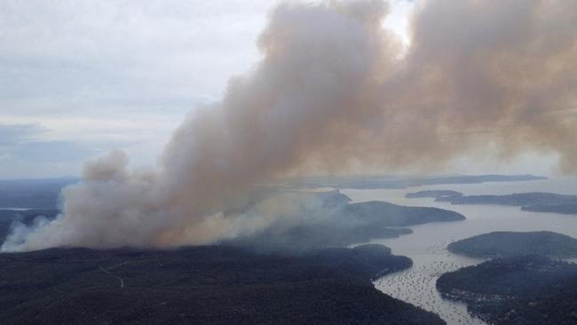 Hazard reduction photo Tweeted by the NSW RFS of the HR Burn at Elvina Bay on Pittwater in Sydney's North. Picture: RFS via Twitter