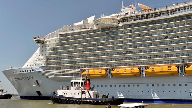 The Harmony of the Seas sails from the STX Saint-Nazaire shipyard, western France.