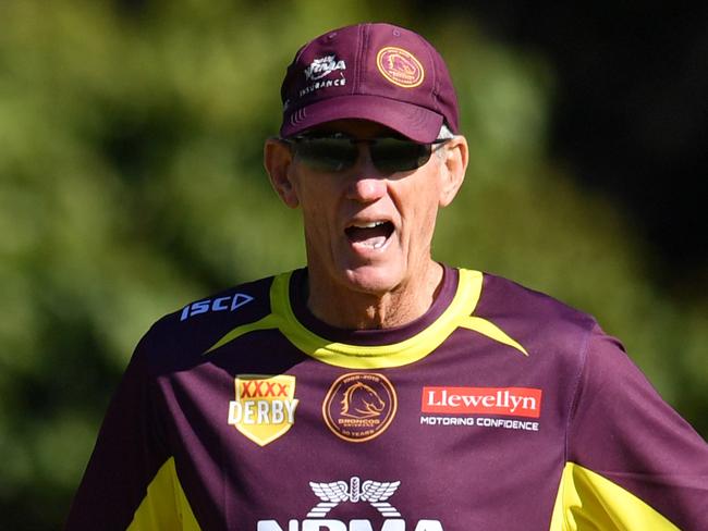 Broncos coach Wayne Bennett is seen during Brisbane Broncos training at Clive Berghofer Field in Brisbane, Wednesday, August 8, 2018. The Broncos are playing their round 22 NRL match against the North Queensland Cowboys on Thursday night in Townsville. (AAP Image/Darren England) NO ARCHIVING, EDITORIAL USE ONLY