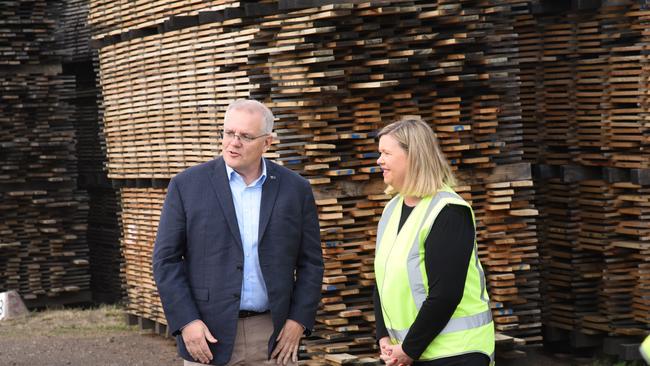 Prime Minister Scott Morrison and outspoken MP Bridget Archer in Tasmania. Picture: Alex Treacy