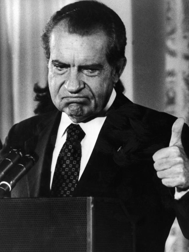 Richard Nixon after announcing his resignation over Watergate scandal in 1974.