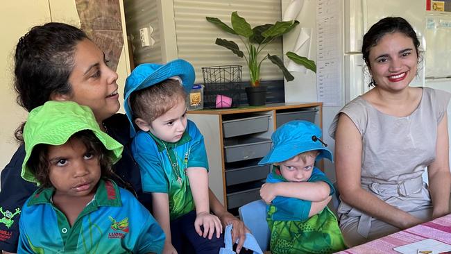 Three year old preschool students from Ludmilla Primary School with NT Education Minister Lauren Moss. Picture: Supplied.