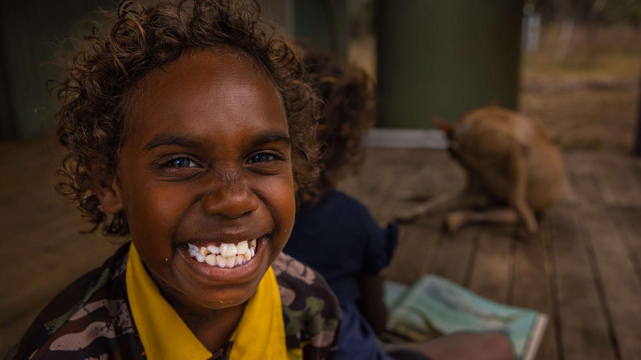 Anastias Pascoe, 7, on the deck at Gamardi, a 75-minute drive from Maningrida in central Arnhem Land.