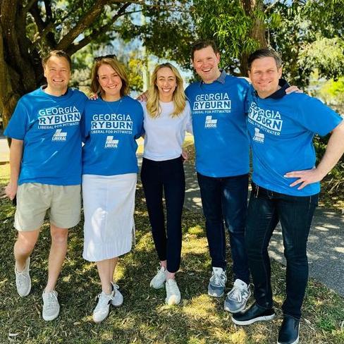 Georgia Ryburn (centre) with (left to right) Manly MP James Griffin, Vaucluse MP Kellie Sloane, Liberal MLC Scott Farlow and Davidson MP Matt Cross.