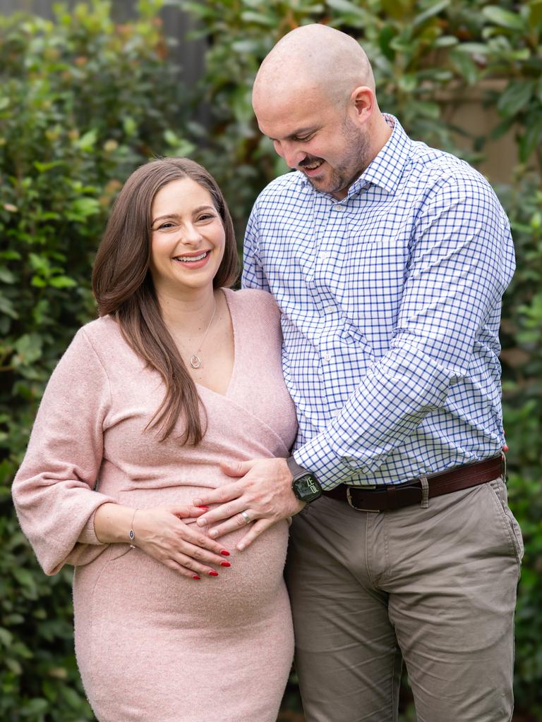 Radio presenter Stacey Lee & her husband Ben are preparing to welcome their first child next month. Picture: Tim Joy