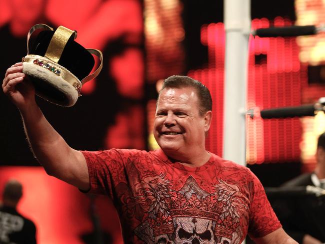 NEW YORK, NY - AUGUST 23: Jerry "The King" Lawler addresses the audience at the WWE SummerSlam 2015 at Barclays Center of Brooklyn on August 23, 2015 in New York City. (Photo by JP Yim/Getty Images)