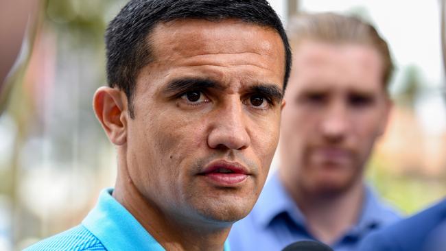Socceroos player Tim Cahill is seen during a press conference in Sydney, Monday, November 13, 2017.