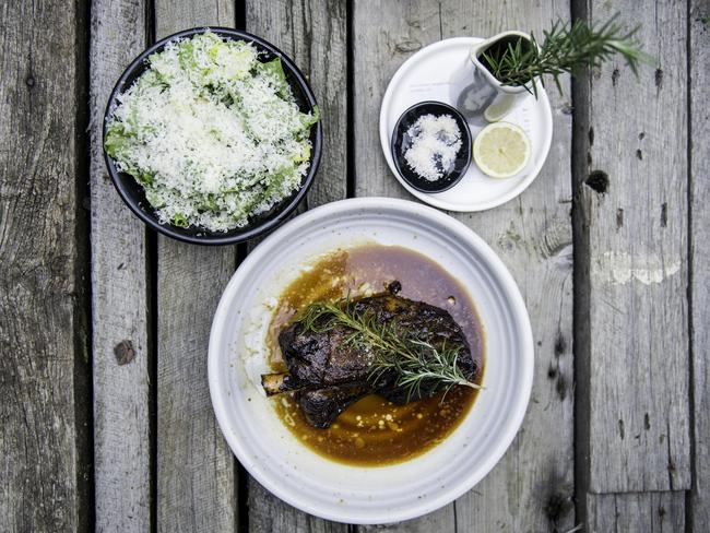 Slow-roasted Gippsland lamb shoulder with carrots, chilli, coriander and peanuts.