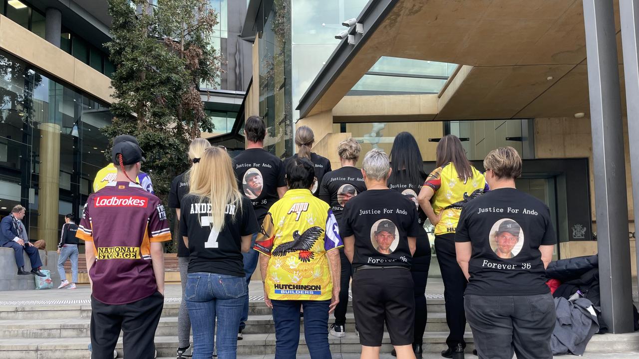 The family of Christopher Anderson, including his daughter and his sister Lisa Conlon, outside Ipswich Courthouse on August 9, 2023. Picture: Nicola McNamara