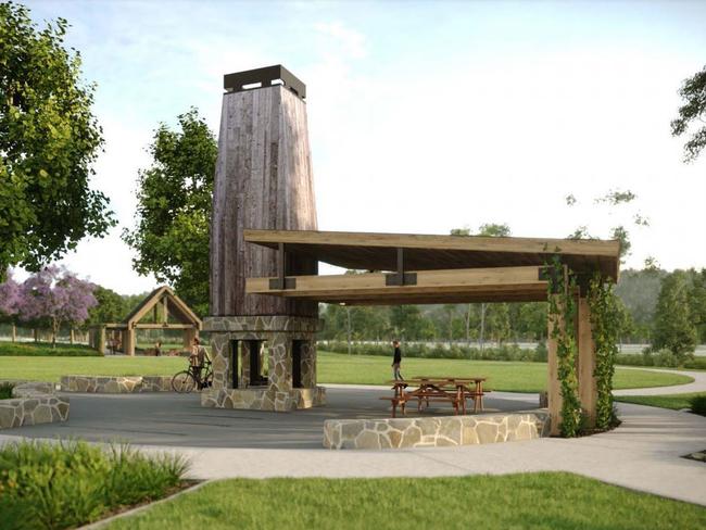 An artist’s impression of the `feature fire place’ located in the centre of a community park. Picture: supplied