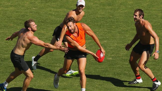 Cale Hooker trains with other banned AFL players.